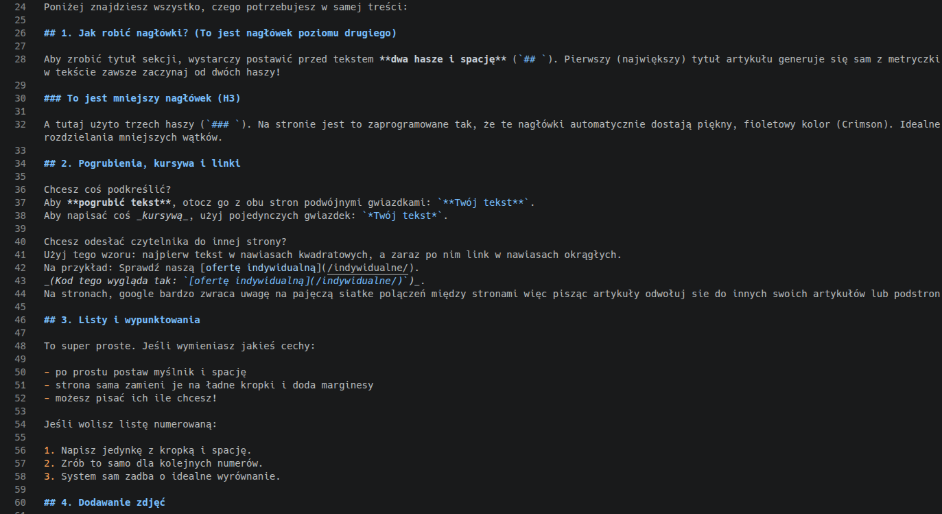 Kod w języku markdown w visual studio